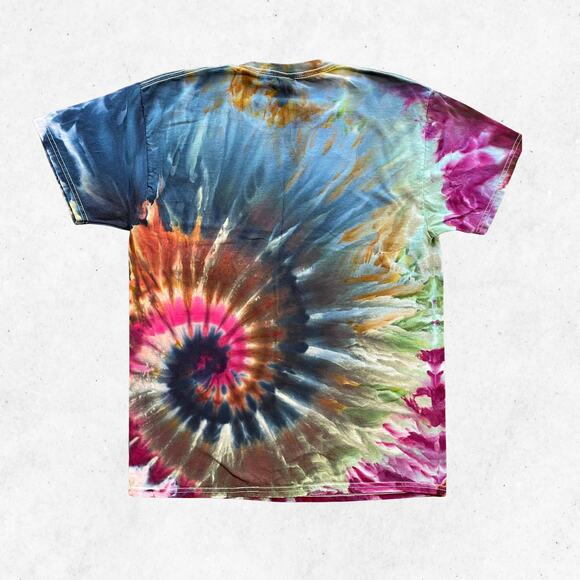 Ice Dyed T-shirt - Tie Dye Blue Brown - Colander Spiral - Handmade (Medium) - Picture 3 of 10